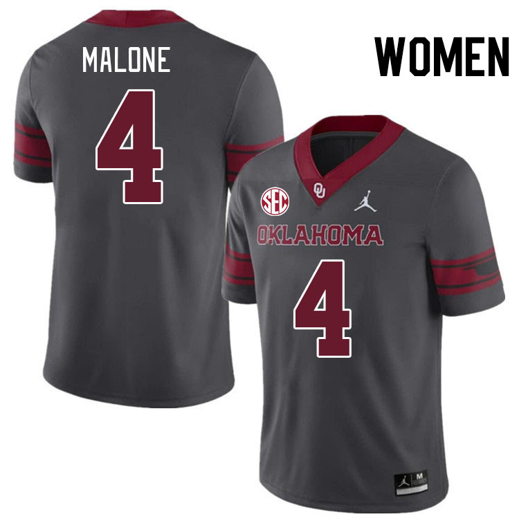 Women #4 Dez Malone Oklahoma Sooners 2024 SEC Conference College Football Jerseys-Charcoal